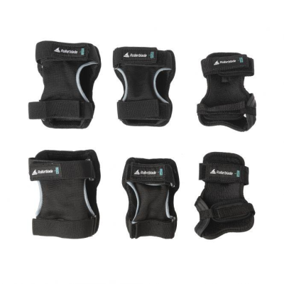 ست لوازم ایمنی اسکیت رولربلید SKATE GEAR 3 PACK مشکی ( یک جفت ) شامل آرنج بند، زانو بند و مچ بند با پس زمینه سفید